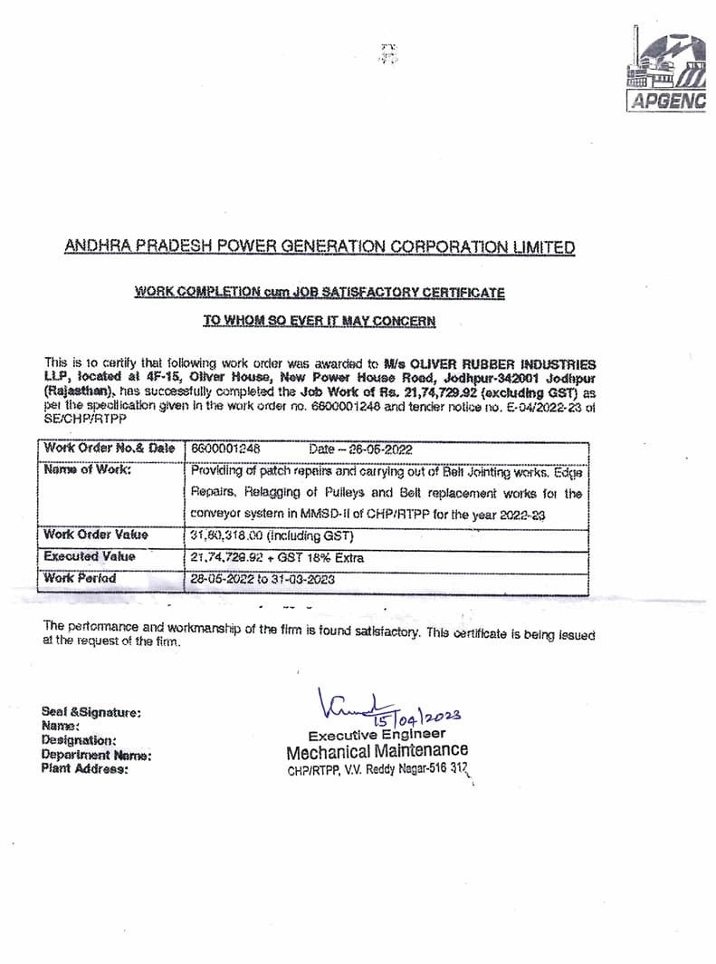 Job Completion Certificate 